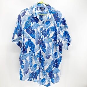 Land’s End traditional fit tropical blue white linen button Down short sleeve